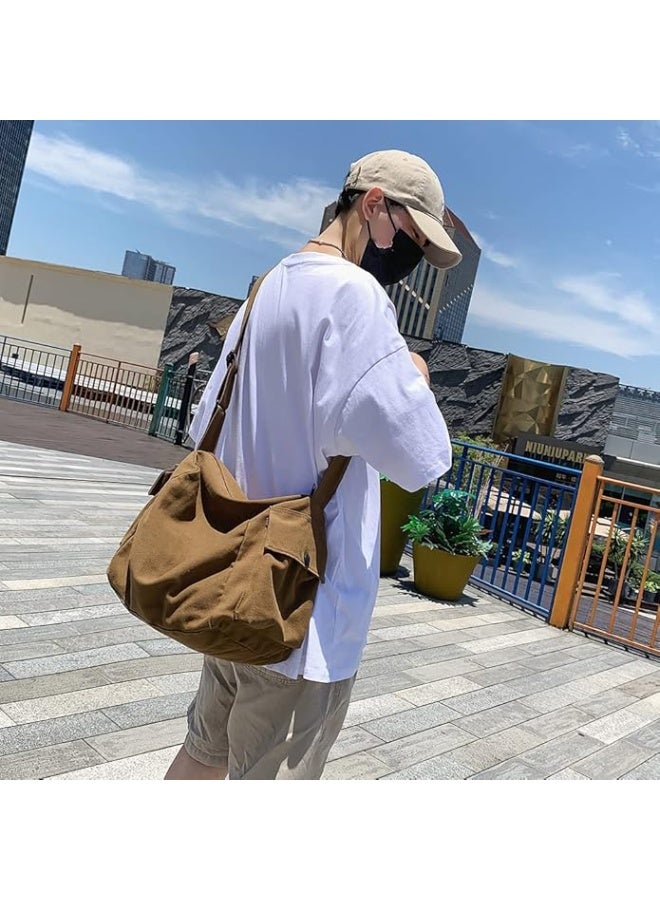 Canvas Messenger Bag Large Hobo Crossbody Bag with Multiple Pockets Canvas Shoulder Tote Bag for Women and Men - Image 4